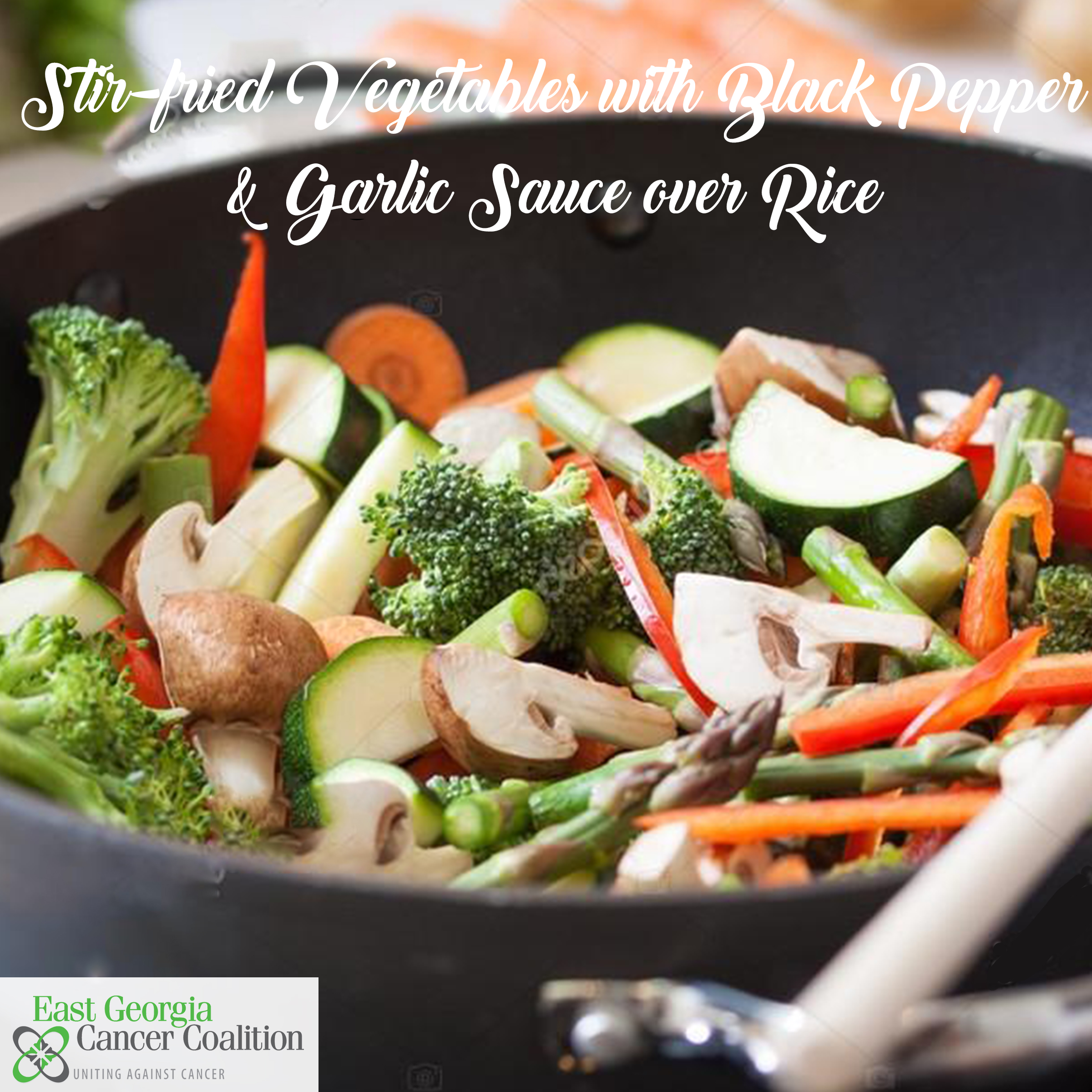 Stir-Fried Vegetables with Black Pepper & Garlic Sauce over Rice