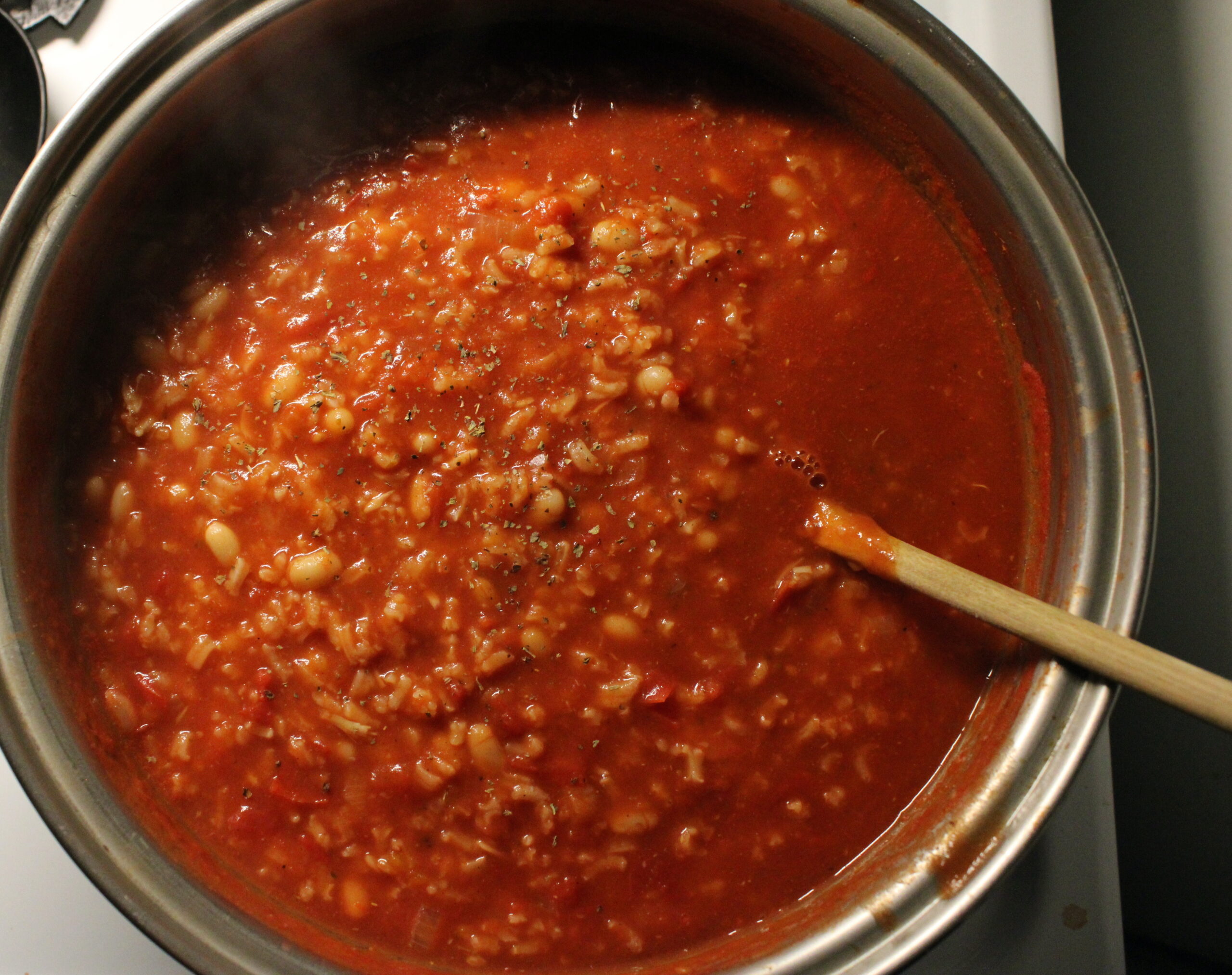 Tomato & Rice Soup with Navy Beans