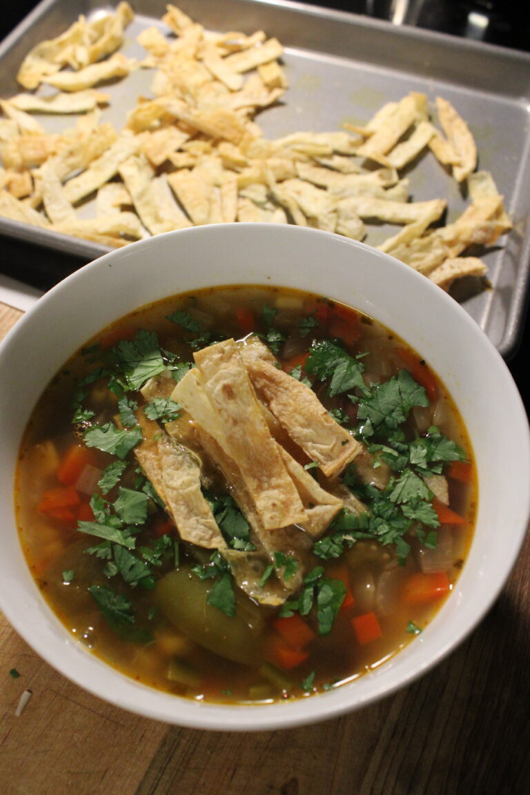 Tomatillo & Poblano Soup - Hearty at Home Recipes - Tortilla Strips Poblano Soup